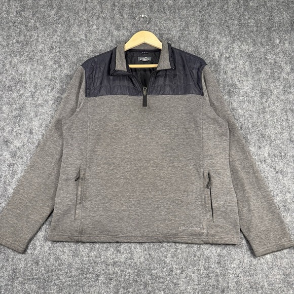 Eddie Bauer Quarter Zip Pullover Mens L Gray Black Casual Jacket - Picture 1 of 6